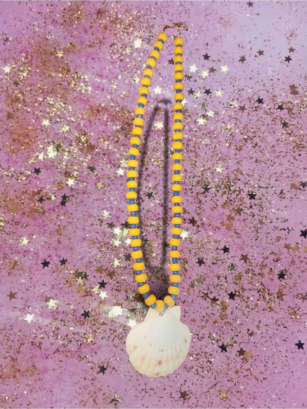 Yellow and Blue Beaded Shell Necklace